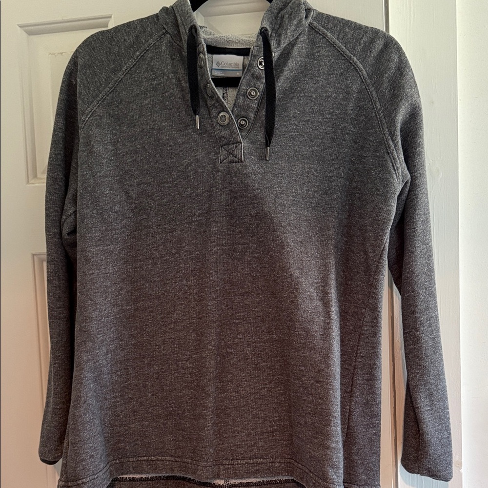 Gray Hooded Sweatshirt with Button Detail